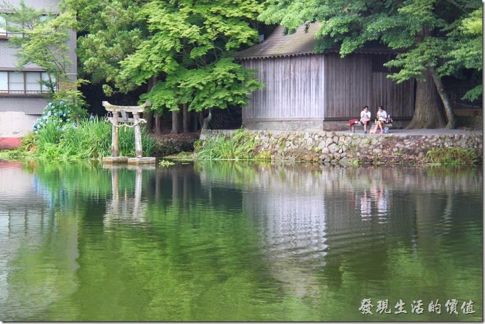 日本北九州-金鱗湖。鳥居其實是在「天祖神社」的後方，想拍照還得繞到其後方。