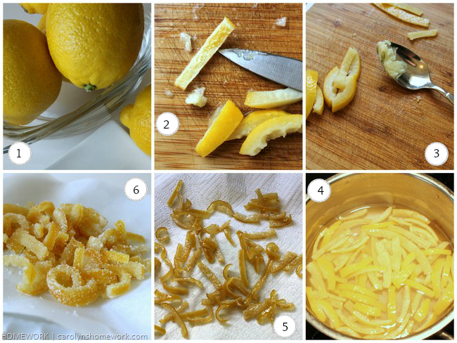 Candied Citrus Lemon Peel via homework | carolynshomework.com