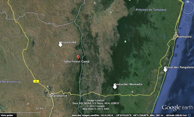 Carte Google (Madagascar Est) : Tananarive, Anjorobe et Andasibe