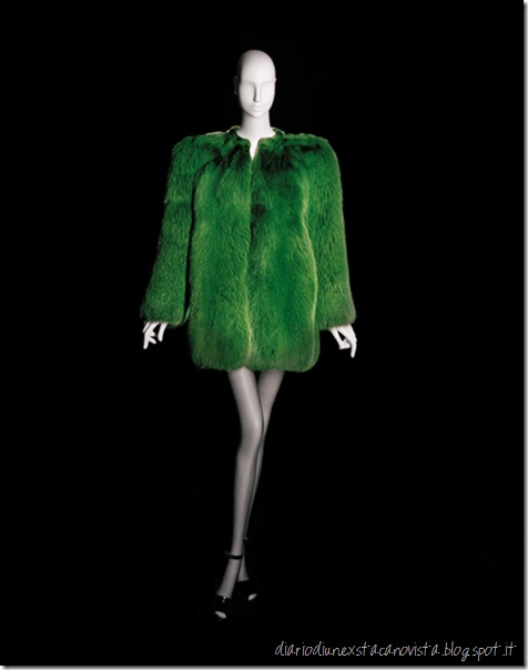 Yves Saint Laurent, Short evening coat, haute couture collection, Spring-Summer 1971. Green fox fur