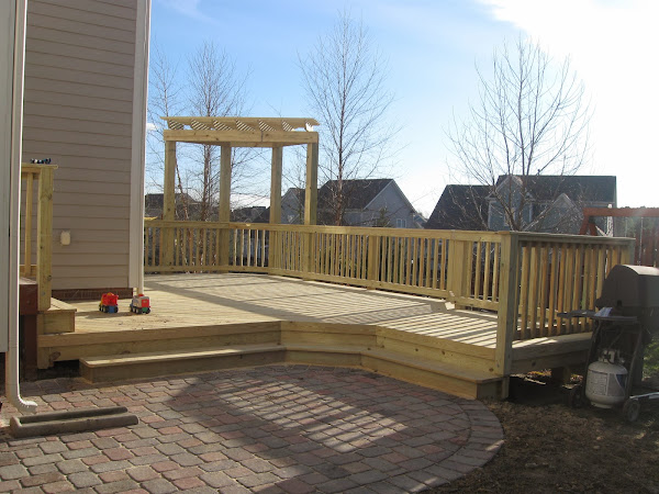 Paver Patio With Deck Wide Steps Decks And Patios