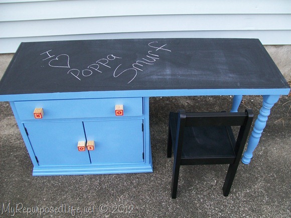 kids chalkboard desk made from a nighstand