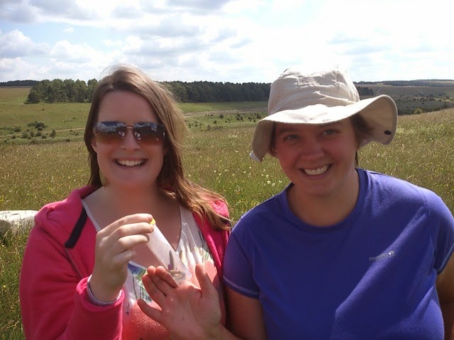 Vicky and I with earthworm on Salisbury Plain