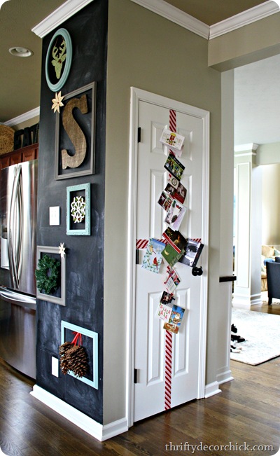 Christmas ribbon and cards door
