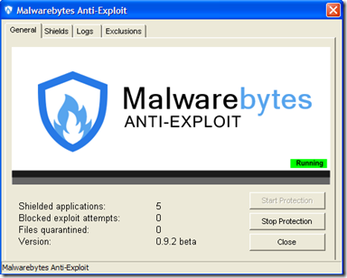 Malwarebytes Anti-Exploit Beta schermata principale