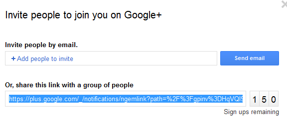 Google+ invites URL