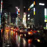 beautiful night shot in shinjuku during a drizzle in Shinjuku, Japan 