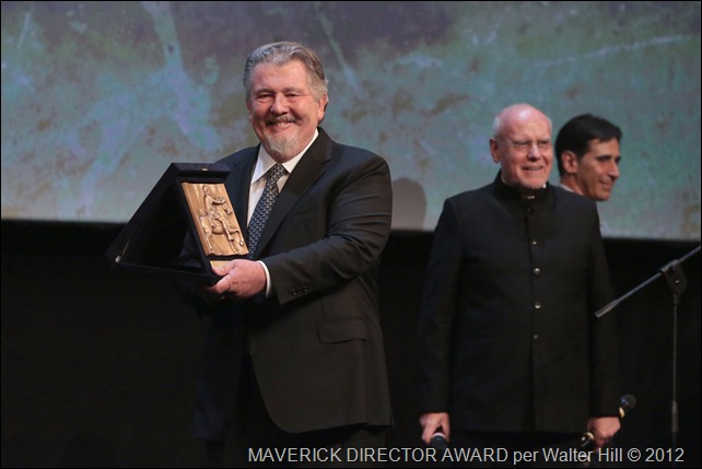 ROME, ITALY - NOVEMBER 14:  Director Walter Hill with his Maverick Award onstage ahead of the 'Bullets To The Head' Premiere during the 7th Rome Film Festival at the Auditorium Parco Della Musica on November 14, 2012 in Rome, Italy.  (Photo by Elisabetta Villa/Getty Images)