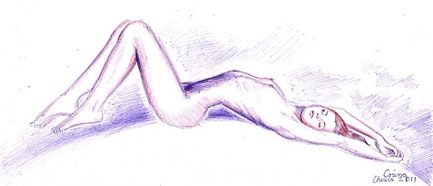 Pen drawing of a beautiful nude woman