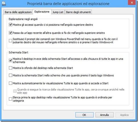 Proprietà barra applicazioni Windows 8.1