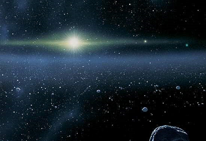 ilustração de uma vista do Sol a partir do Cinturão de Kuiper