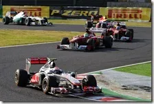 Button precede le due Ferrari al gran premio del Giappone 2011