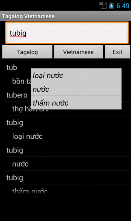 Android application Vietnamese Tagalog Dictionary screenshort