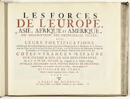 Titelpagina voor het prentwerk: Les Forces de l'Europe, Asie, Afrique et Amerique (...) Comme aussi les Cartes des Côtes de France et d'Espagne (deel III), 1726