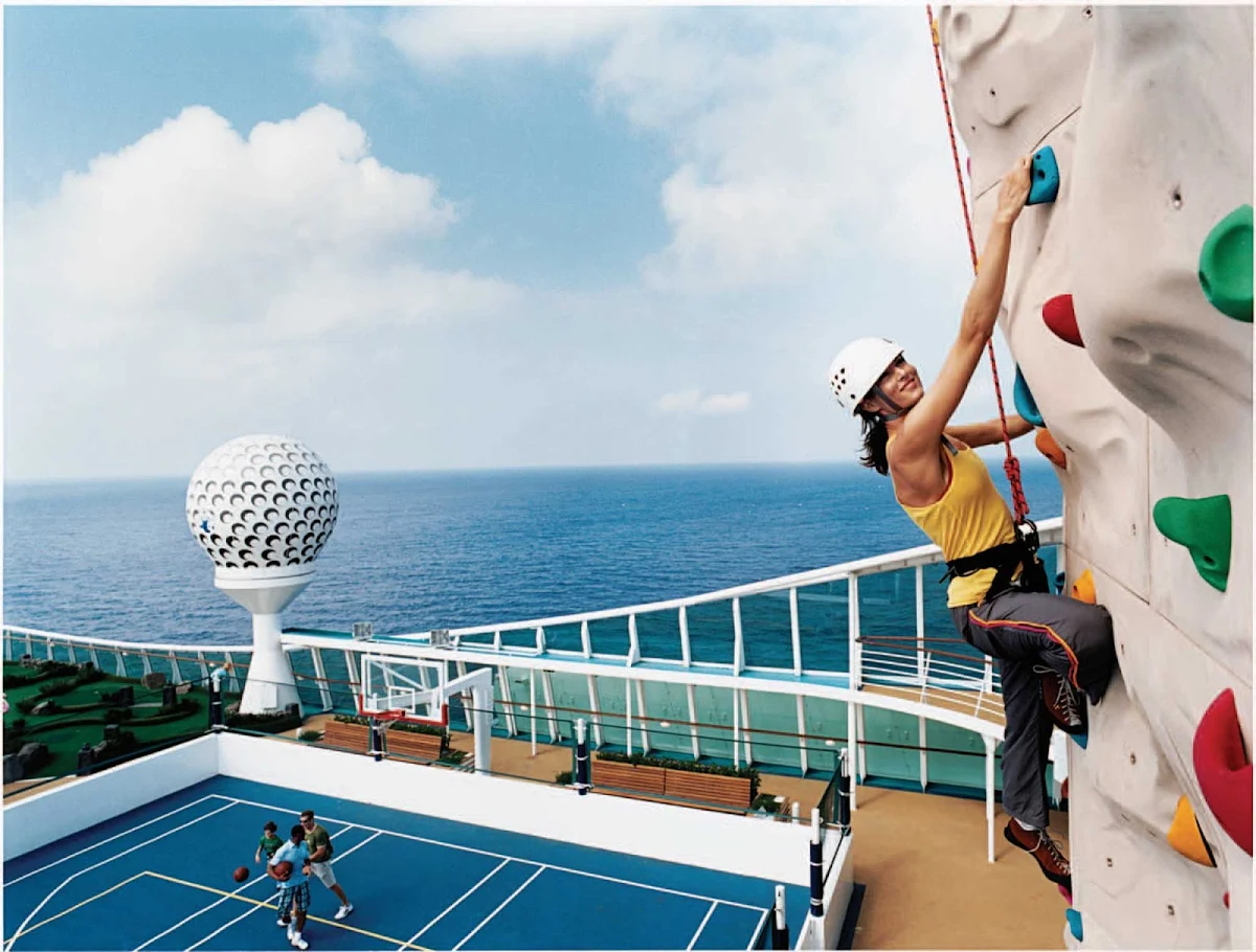 Freedom-of-the-Seas-sports-deck - Freedom of the Seas' sports deck hosts rock wall climbing, outdoor courts, miniature golf and plenty of other activities.