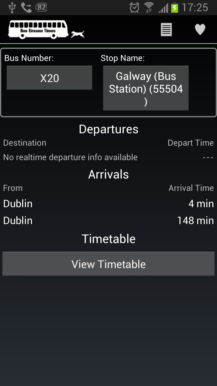 Android application Bus Eireann Times screenshort