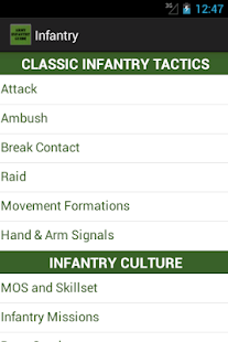 Android application Infantry screenshot