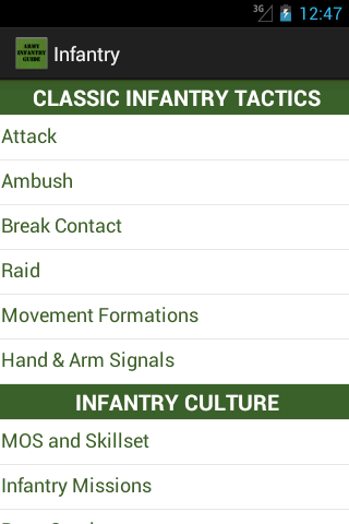 Android application Infantry screenshort
