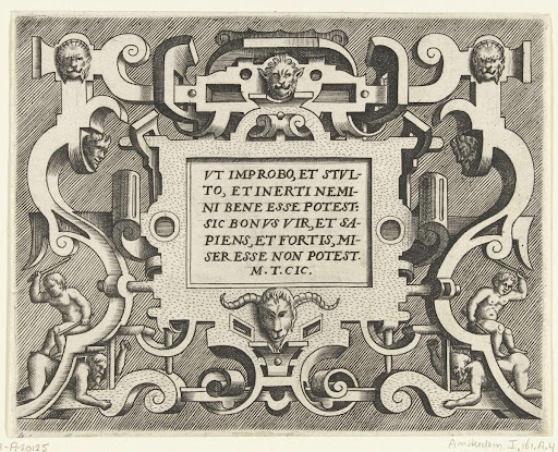 Cartouche met een citaat van Cicero Frans Huys, Hans