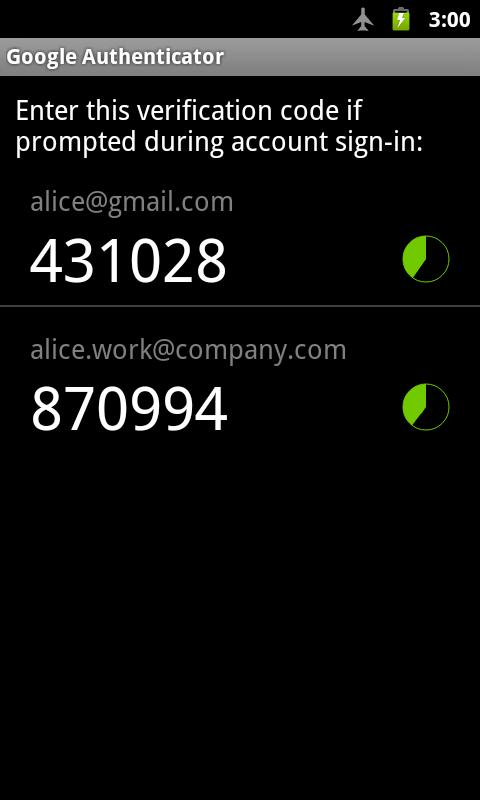 Google Authenticator - screenshot