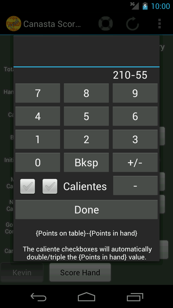 Canasta ScoreKeeper Screen 3