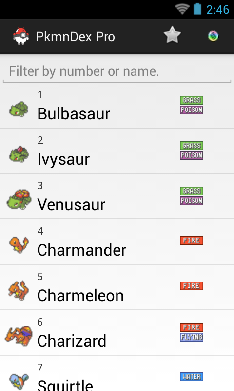 Android application PkmnDex Pro (+6ª gen.) screenshort