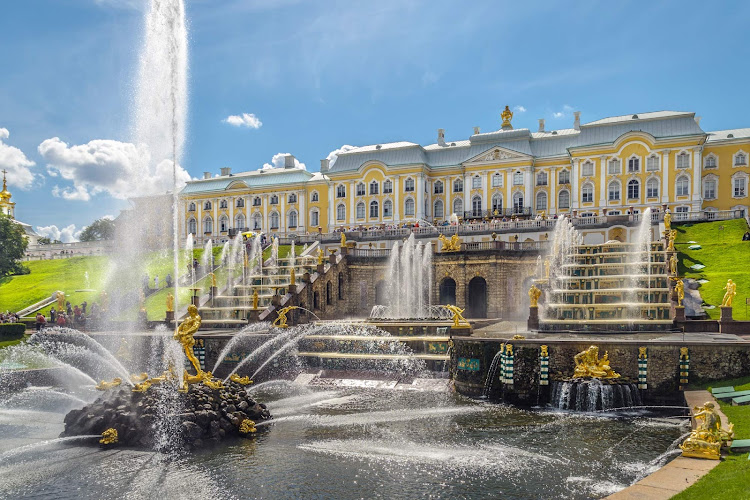 Grand Peterhof Palace and the Grand Cascade in St. Petersburg, Russia.