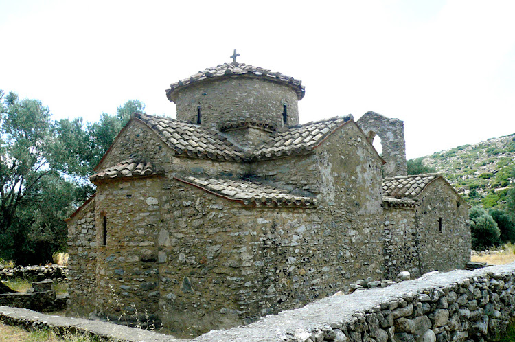 The Byzantine church of Agios Georgios Diasoritis, near the village of Chalki on the island of Naxos, Greece.
