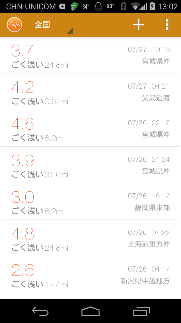 Android application Earthquake Info &amp; Alert! screenshort