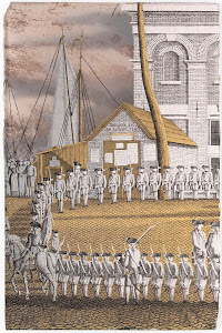 RIJKS: Jonas Zeuner: Cadets Formed into Line in front of the 'Zeerecht' Building on the Slijpsteenmarkt, Amsterdam 1796