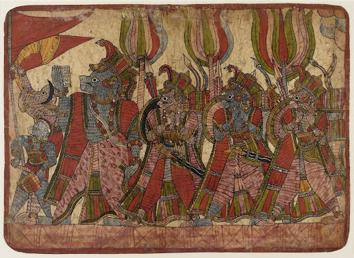 The Simian Generals in Procession, Scene from the Story of the Burning of Lanka, Folio from a Ramayana (Adventures of Rama)