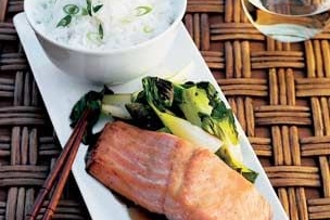 Planked Miso-Glazed Salmon with Bok Choy