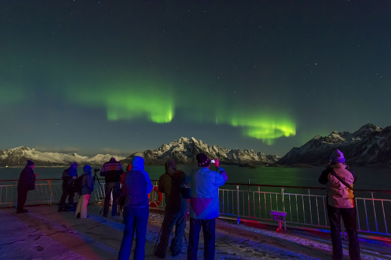 A display of the Northern Lights seen during a Hurtigruten sailing. 