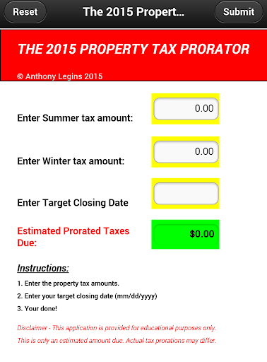 2015 Property Tax Prorator