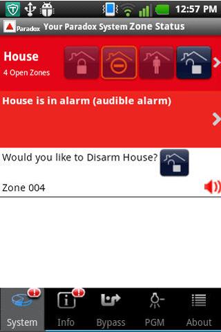 iParadox – Alarm Control Screen 3