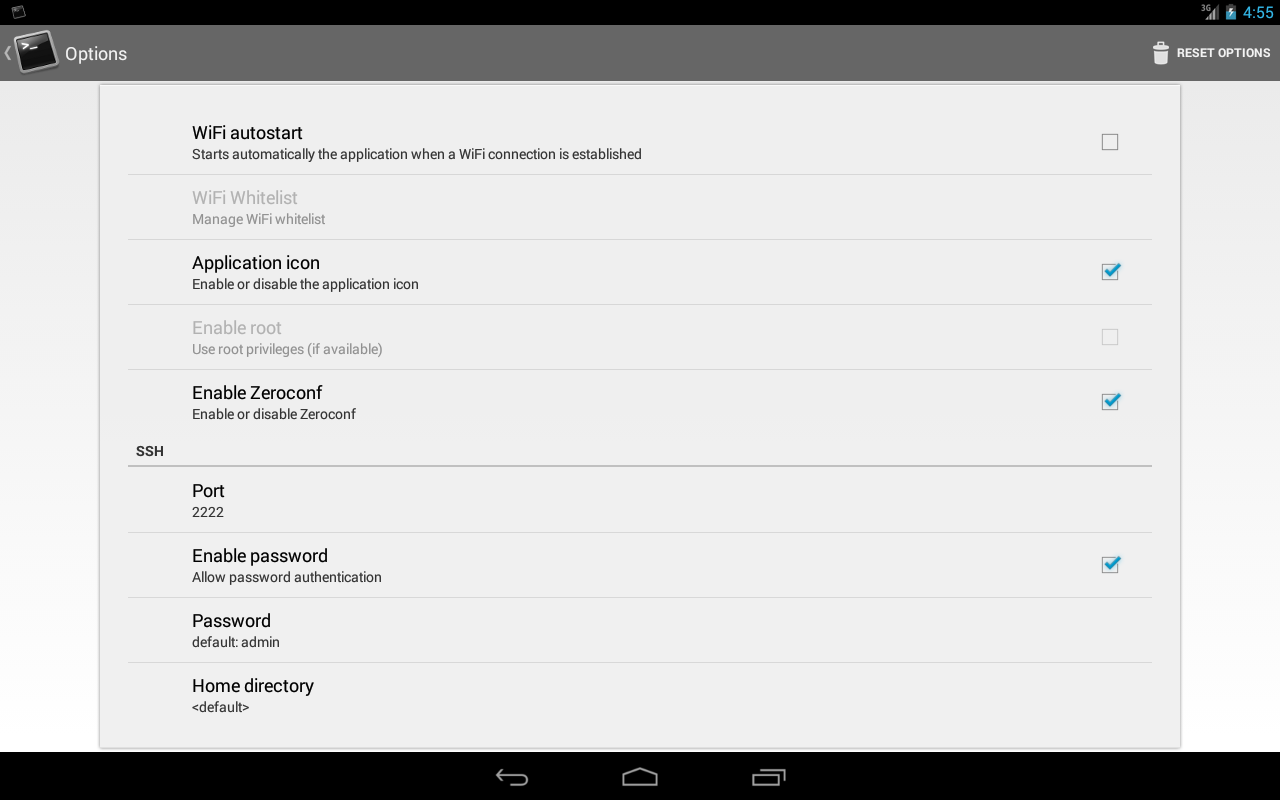   SSHDroid – posnetek zaslona 