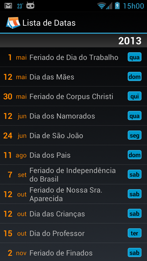 Tavindo Feriados e Datas - Screenshot