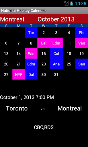 National Hockey Calendar