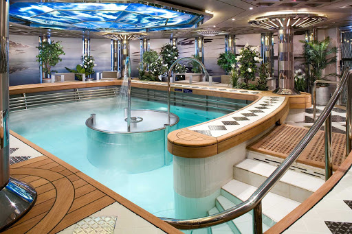 Holland-America-SignatureClass-HydroPool - Take a dip in the hydrotherapy pool that has a high-pressure jet bath in the middle of the pool and is just slightly warmer than body temperature. It's at the Green Spa aboard Nieuw Amsterdam.