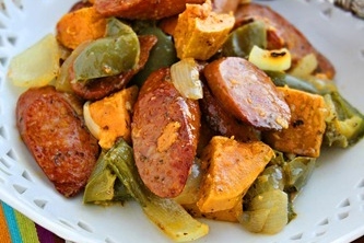 Roasted Sausage, Peppers and Sweet Potatoes
