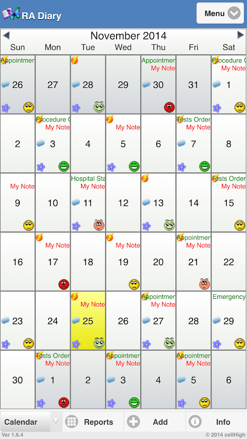 Android application Rheumatoid Arthritis Diary screenshort