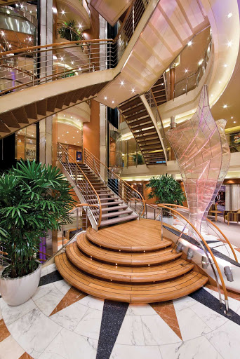 You'll appreciate the space and openness of Seven Seas Voyager interiors, including the Atrium shown here, during your travels.