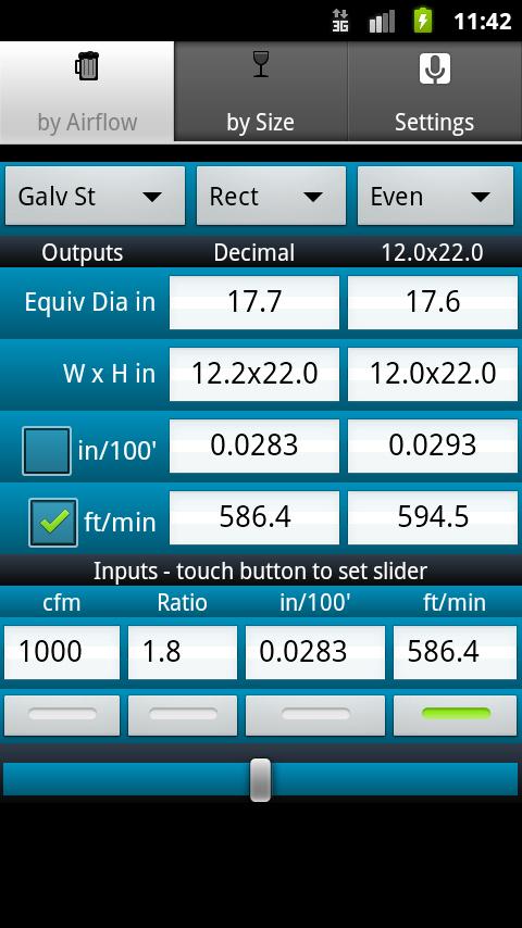 Android application HVAC Buddy® Duct Calc screenshort