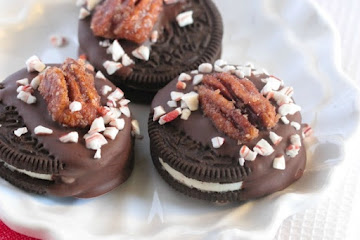 Candied Pecan Peppermint Crunch Chocolate Covered Oreos