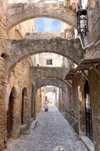 Arches in the ancient city of Rhodes, Greece.