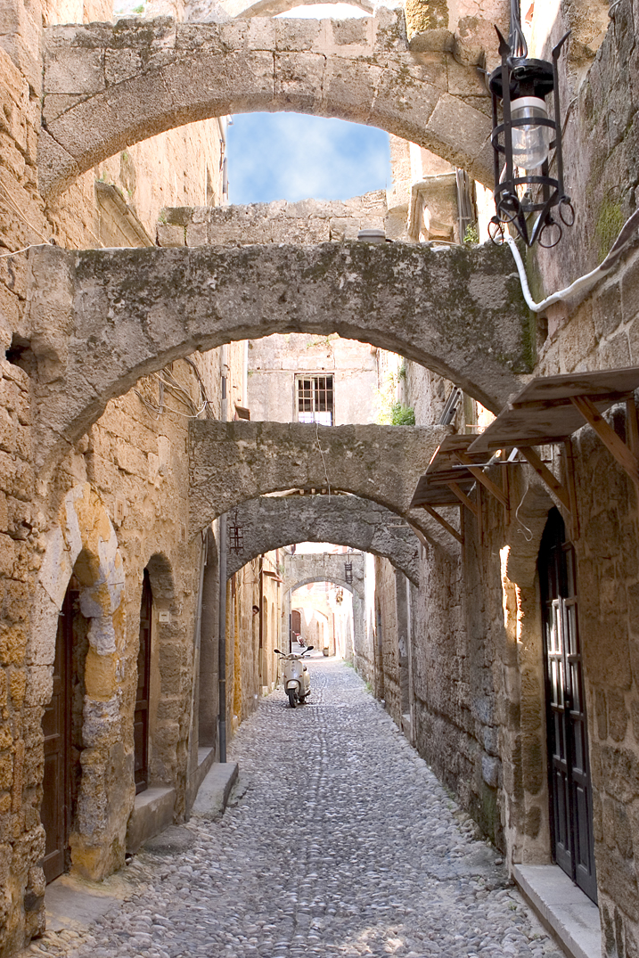 Arches in the ancient city of Rhodes, Greece.