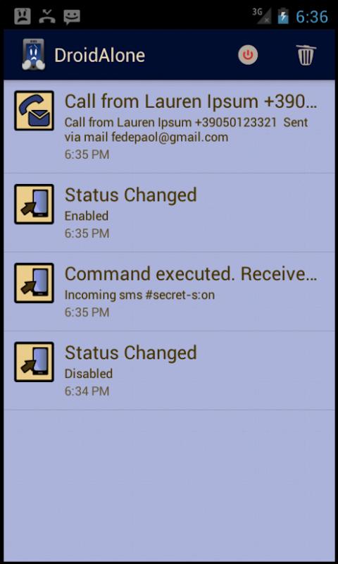 Android application DroidAlone - Missed Calls screenshort