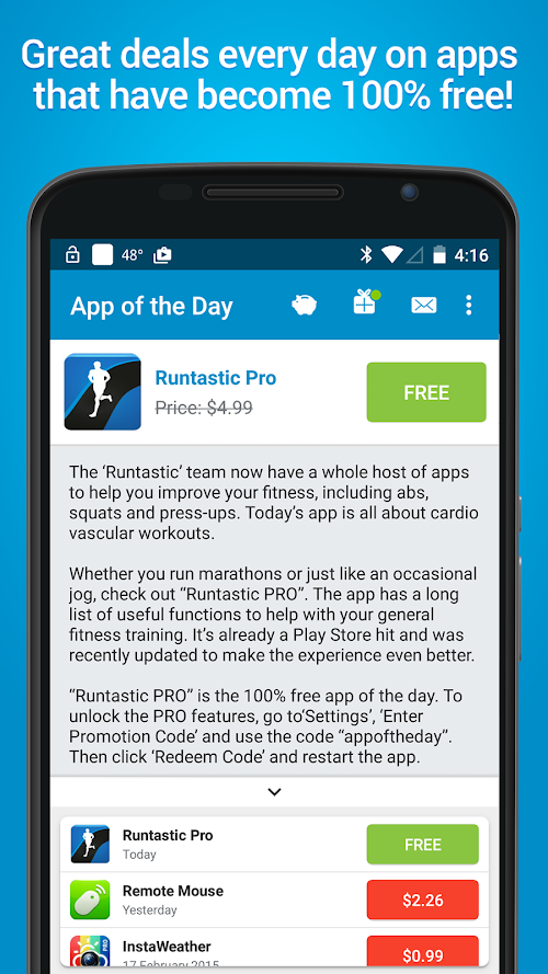 Android application App of the Day - 100% Free screenshort