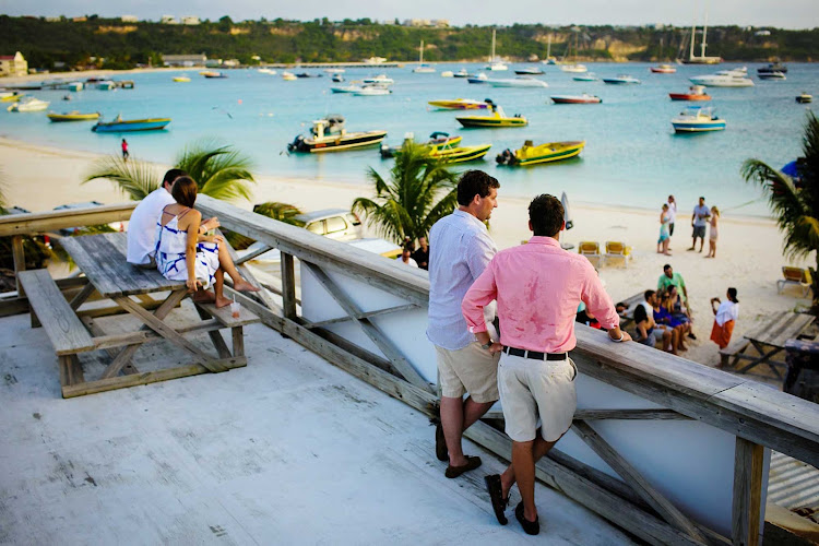 The view of the bay from Elvis' Beach Bar in Sandy Ground Village, Anguilla. 