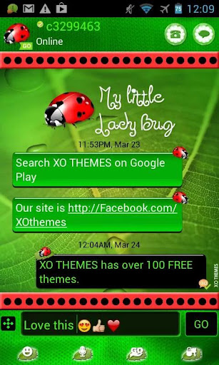 Go SMS Pro Green Ladybug Theme